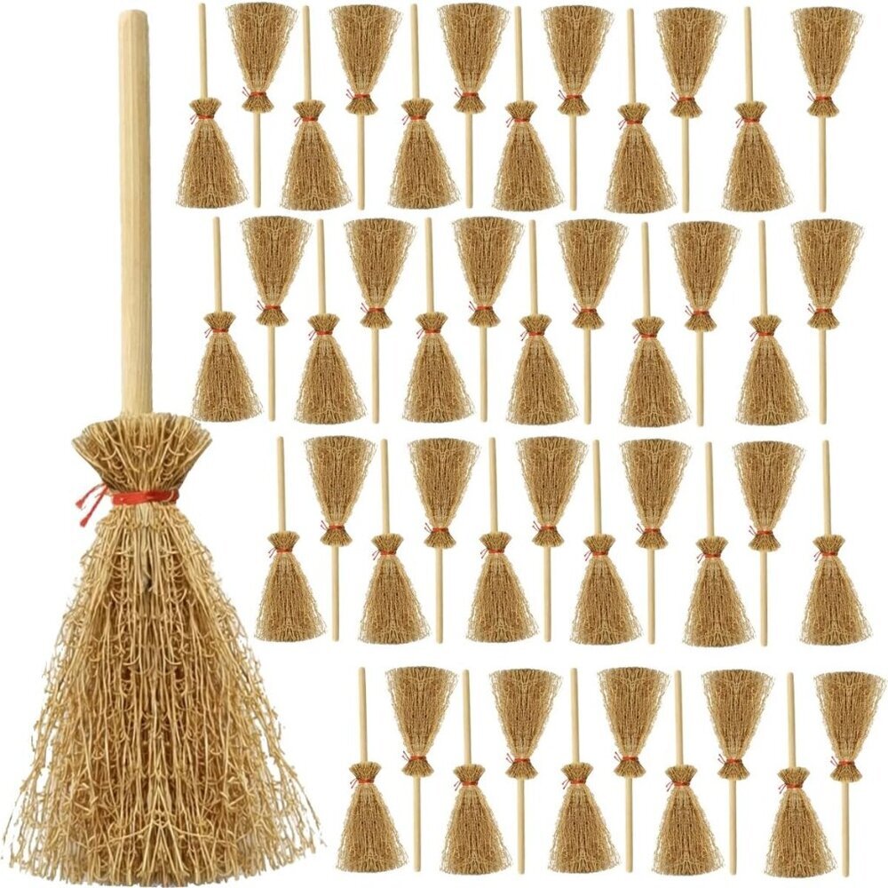 50PCS Mini Broom Hanging Decoration Straw Craft Decoration Artificial Miniature